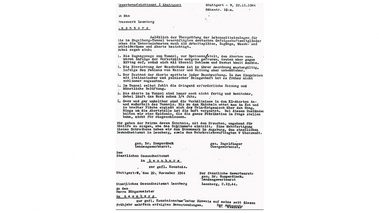 Brief des Landesgewerbearztes vom 22.11.1944 an das Presswerk Leonberg, z. Kt. Messerschmitt Augsbur - Quelle: Stadtarchiv Leonberg