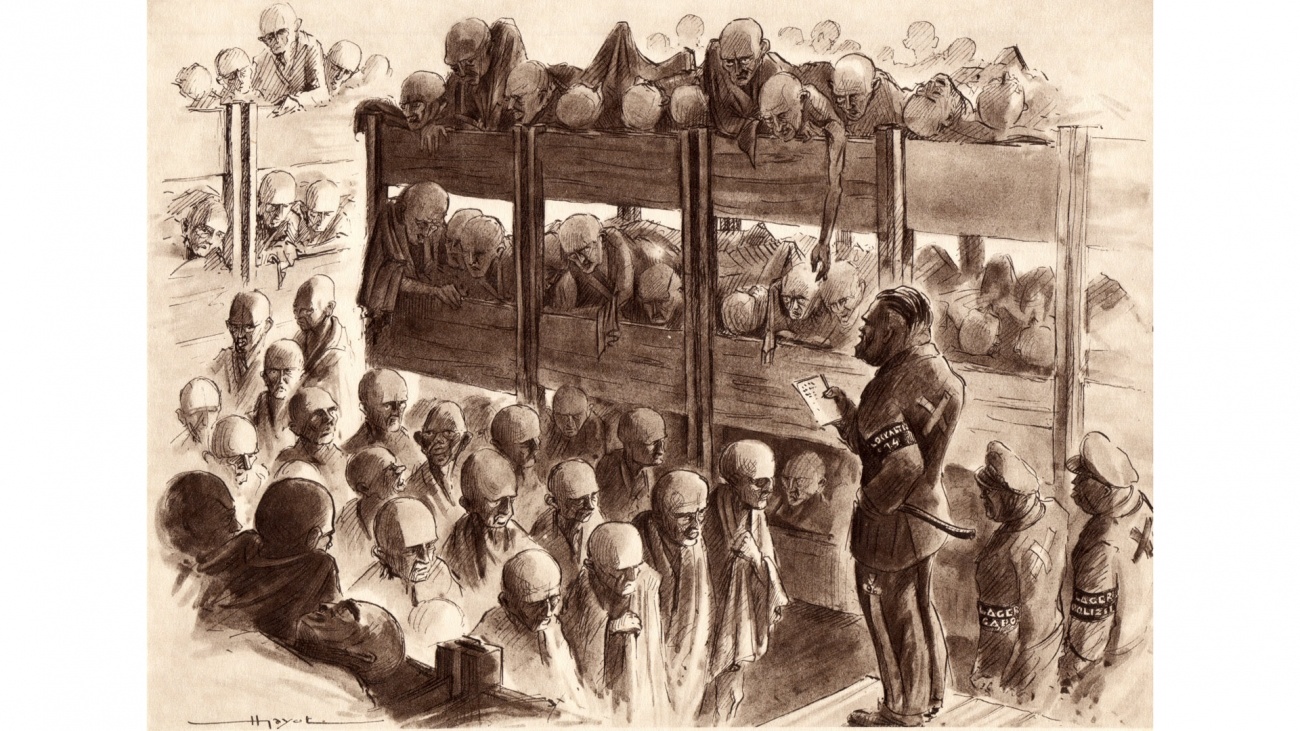 Dreistockbett im Lager, Skizze von Henri Gayot, Häftling im KZ-Stammlager Natzweiler - Quelle: © Collection CERD, Museum Struthof
